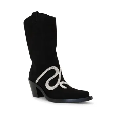 René Caovilla Women's Suede Snake Strass 65mm Western Boot In Black Suede/silver Shade Strass In Multi
