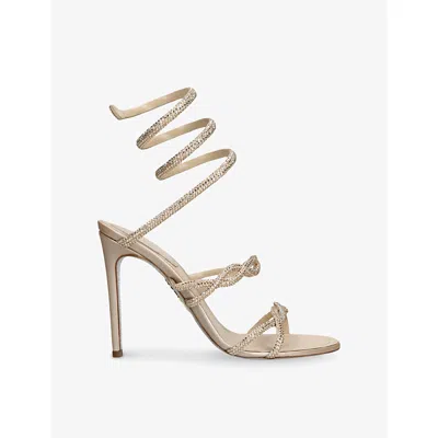 René Caovilla Womens Cleo Twist 105 Crystal-embellished Leather Heeled Sandals Beige Eur 40 / 7 Uk