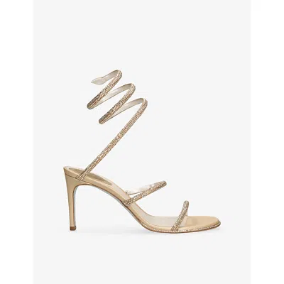 René Caovilla Cleo 80 Crystal-embellished Wraparound Sandals In Brown