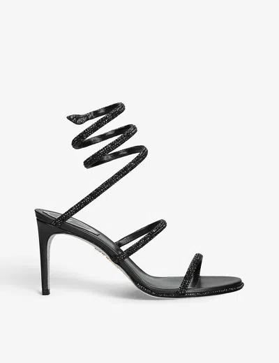 René Caovilla Cleo 80 Crystal-embellished Wraparound Sandals In Black