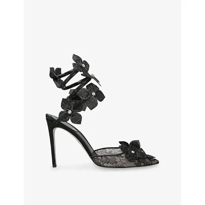 René Caovilla Womens Black Floriane 105 Embellished Heeled Sandals Eur 39.5 / 6.5 Uk