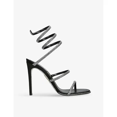 René Caovilla 105mm Cleo Leather Baguette Crystal Sandals In Black