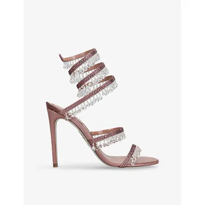 René Caovilla Womens Blush Chandelier 105 Crystal-embellished Satin Heeled Sandals Eur 42/ 9 Uk In Pink