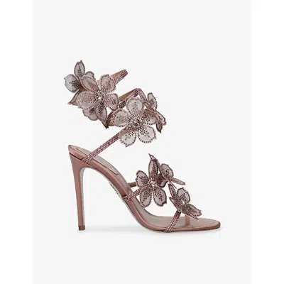 René Caovilla Womens Blush Floral Cleo 105 Satin Heeled Sandals Eur 41 / 8 Uk In Pink