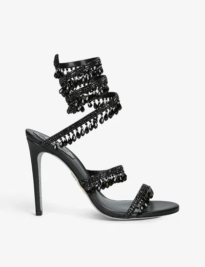 René Caovilla Chandelier Beaded Ankle-wrap Sandals In Black