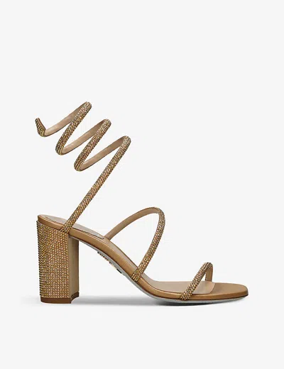 René Caovilla Womens Rene Caovilla Cleo Crystal-embellished Satin Heeled Sandals In Gold