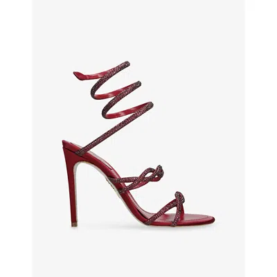 René Caovilla Womens Red Cleo Twist 105 Crystal-embellished Leather Heeled Sandals Eur 37 / 4 Uk