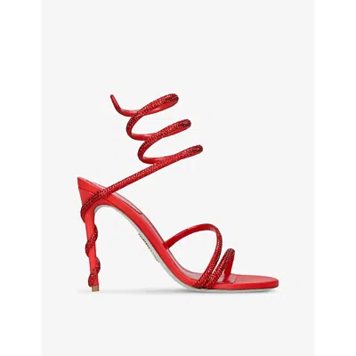 René Caovilla Womens Rene Caovilla Margot 105 Crystal-embellished Satin Heeled Sandals In Red