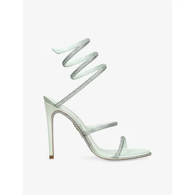 René Caovilla Womens Pale Green Cleo 105 Satin Heeled Sandals Eur 38.5 / 5.5 Uk