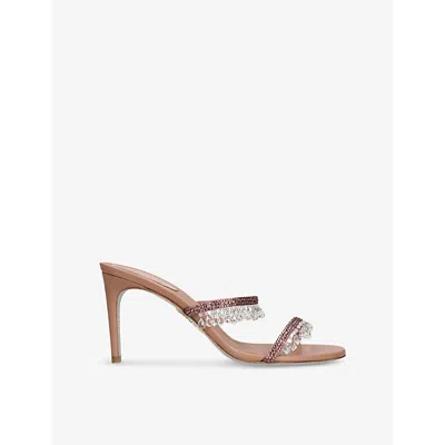 René Caovilla Womens Chandelier Jewel-embellished Leather Heeled Mules Pale Pi In Pale Pink