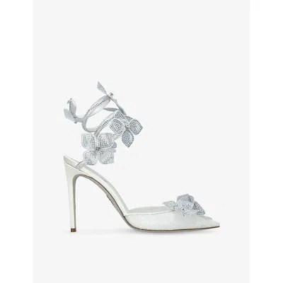René Caovilla Womens White Floriane 105 Embellished Heeled Sandals Eur 41 / 8 Uk