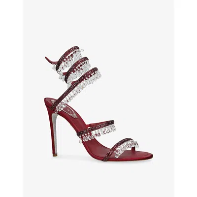 René Caovilla Womens Wine Chandelier 105 Crystal-embellished Satin Heeled Sandals Eur 37 / 4 Uk In Burgundy