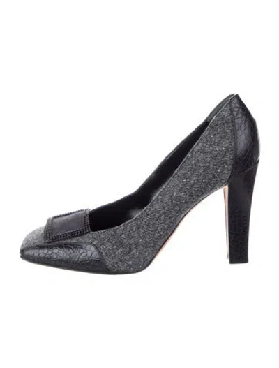 Pre-owned René Caovilla Wool Tweed Pattern Pumps In Gray