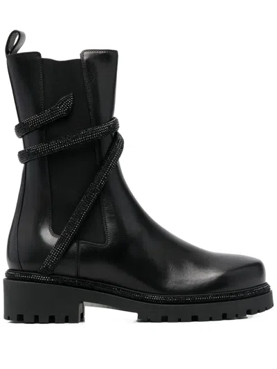 René Caovilla Cleo Combat Biker Boot In Black