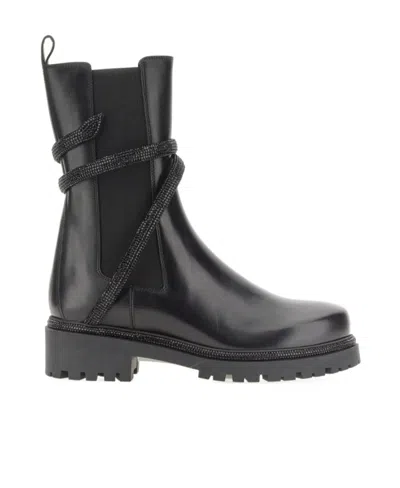 RENÉ CAOVILLA RENÉ CAOVILLA SNAKE-EMBELLISHED ROUND-TOE ANKLE BOOTS