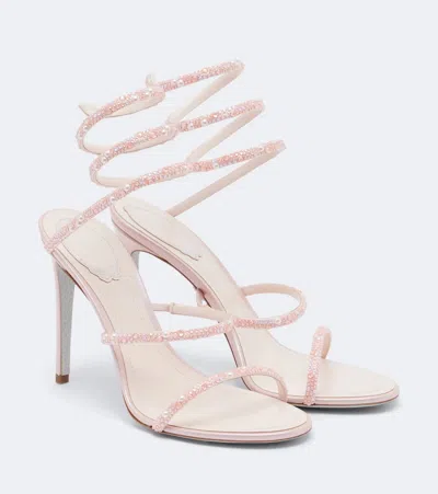 René Caovilla X Swarovski Cleo Embellished Leather Sandals In Pink