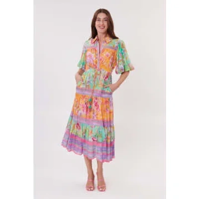 Rene' Derhy Derhy Tennis Cotton Midi Floral Dress In Orange