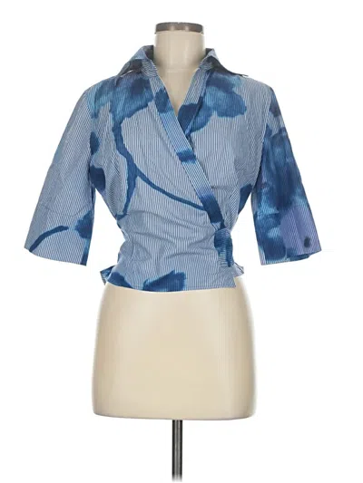 Pre-owned Rene Lezard 3/4 Sleeve Blouse In Blue