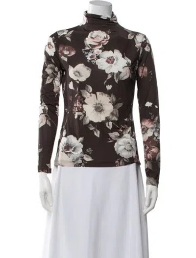 Pre-owned Rene Lezard Floral Print Turtleneck Sweater In Brown