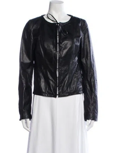 Pre-owned Rene Lezard Leather Biker Jacket In Blue
