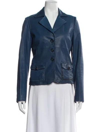 Pre-owned Rene Lezard Leather Blazer In Blue