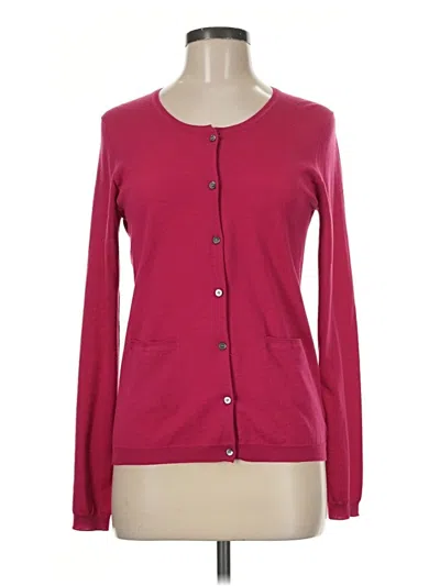 Pre-owned Rene Lezard Long Sleeve Top Burgundy Solid Pattern Crew Neck Tops