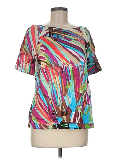 Pre-owned Rene Lezard Short Sleeve Silk Top Teal One Shoulder Neckline Tops