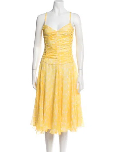 Pre-owned Rene Lezard Silk Midi Length Dress In Yellow