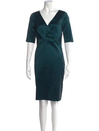 Pre-owned Rene Lezard V-neck Knee-length Dress In Green