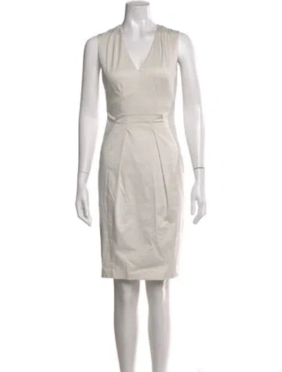 Pre-owned Rene Lezard V-neck Knee-length Dress In White