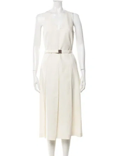 Pre-owned Rene Lezard V-neck Midi Length Dress In Neutrals