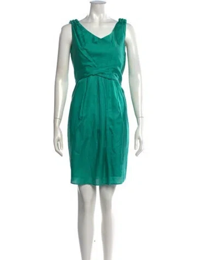 Pre-owned Rene Lezard V-neck Mini Dress In Green
