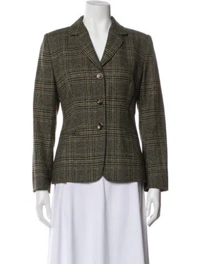 Pre-owned Rene Lezard Wool Plaid Print Blazer In Green