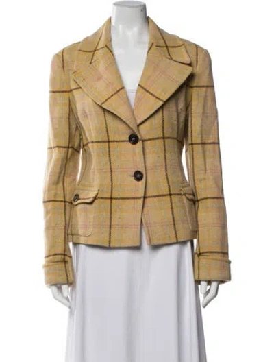 Pre-owned Rene Lezard Wool Plaid Print Blazer In Yellow