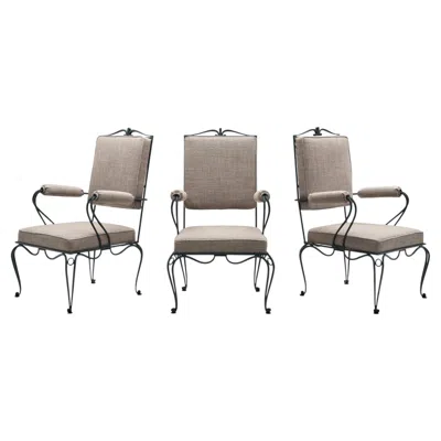 Pre-owned René Prou Set Of Three Armchairs With Metal Frames By  (attr.), France Ca 1940s In Gray
