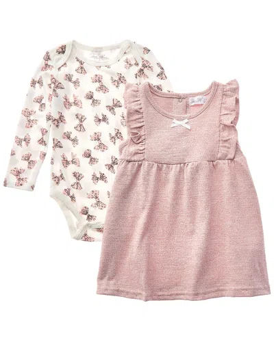 Rene Rofe Kids' 2pc Marled Terry Jumper Dress & Bodysuit Set In Pink