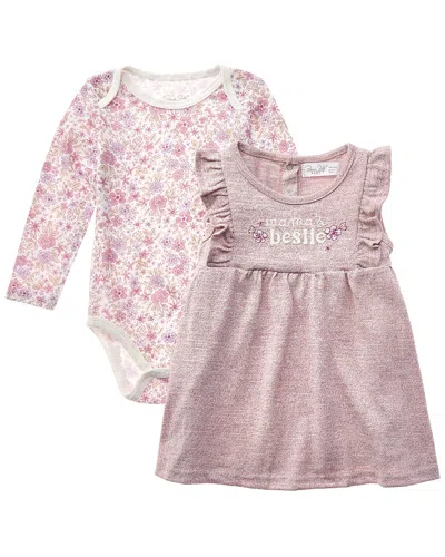 Rene Rofe Kids' 2pc Marled Terry Jumper Dress & Bodysuit Set In Pink