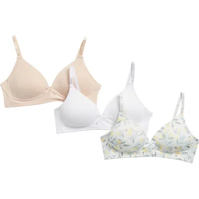 Rene Rofe Girl Kids' Assorted 3-pack Katy Wireless Bras In White/beige Assorted