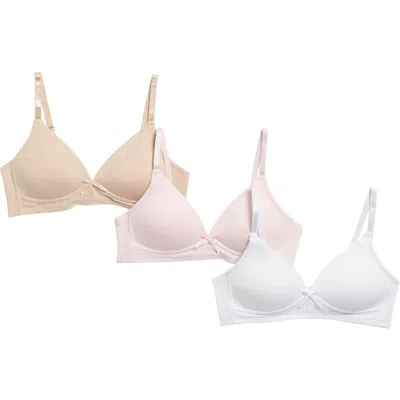 Rene Rofe Girl Kids' Assorted 3-pack Katy Wireless Bras In White/pink/beige Assorted