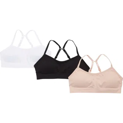 Rene Rofe Girl Kids' Astrid 3-pack Seamless Bralettes In White/cafe/black