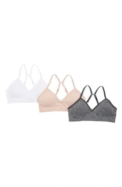 Rene Rofe Girl Kids' Astrid 3-pack Seamless Bralettes In White/cafe/grey