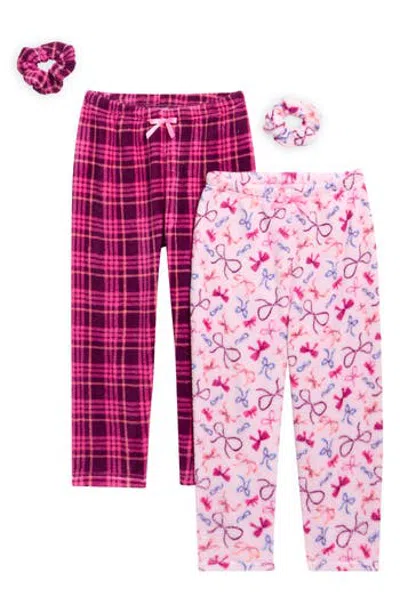 Rene Rofe Kids' 2-pack Fleece Pajama Pants & Scrunchies Set In Bows / Plaid