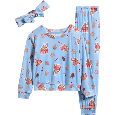 Rene Rofe Kids' 3-piece Velour Pajamas & Headband Set In Blue
