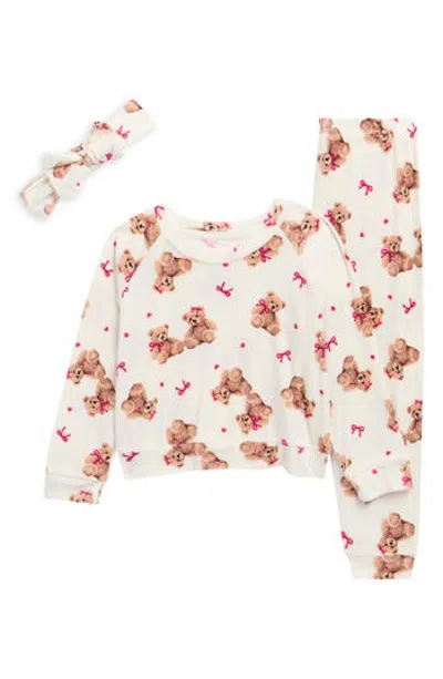 Rene Rofe Kids' 3-piece Velour Pajamas & Headband Set In White