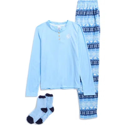 Rene Rofe Kids' Cozy Toesy 3-piece Pajama Set In Blue Fairisle