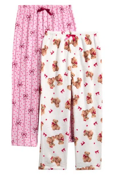 Rene Rofe Kids' Lounge Around 2-pack Pajama Pants In Teddys / Bows
