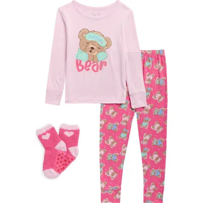 Rene Rofe Kids' Snuggle Up Pajamas & Socks Set In Pink Bears