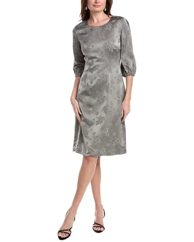 Rene Ruiz 3/4-puff Sleeves Floral A-line Dress In Gray