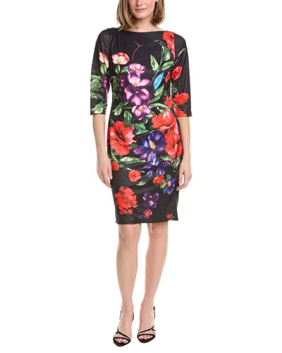Rene Ruiz 3/4 Sleeve Bodycon Floral Sheath Dress In Black