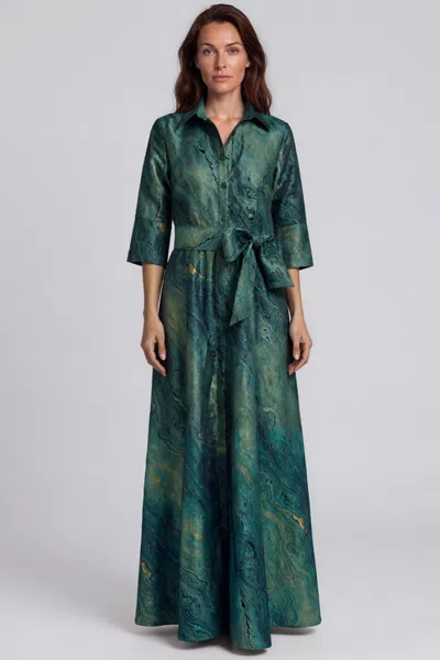 Rene Ruiz 3/4 Sleeve Taffeta Jacquard Shirt Gown In Green